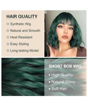 Noomby Dark Green Ombre Wavy Wig with Bangs - Synthetic Shoulder Length Green Wig for Women - Ideal for Daily or Party Use - Buy Online on GoSupps.com