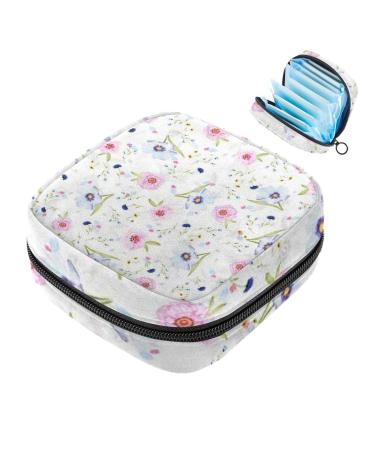Menstrual Pad Bag with Zipper Ladies Napkin Pouch Tampons Collection Bag for Women and Girls (Floral Pattern)