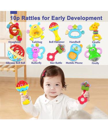 AZEN 20Pcs Baby Rattles Toys for 0-12 Month  Infant Newborn Toddler Toys for 0-6 Months  Baby Toys for 6 to 12 Months  Girl Boy Gifts Set with Teethers and Wrist Socks A-20pcs - Buy Online on GoSupps.com