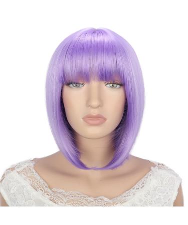 Bob Short Purple Wig with Bangs for Women - Lavender Silky Straight Costume Cosplay Party Daily Use 12 - Heat Resistant Synthetic Hair (Light Purple) - Buy Online on GoSupps.com