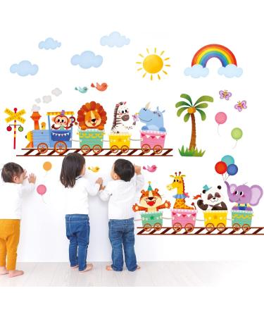 DECOWALL Colorful Animal Train Wall Stickers - Jungle Animals Monkey Giraffe Decals for Kids Nursery Decor - Buy Online on GoSupps.com