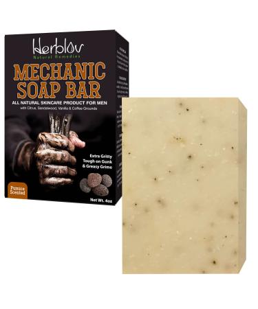 Men s Natural Mechanic Soap for Hands & Body  4oz Scented Pumice Soap Bar for Him   Extra Gritty Tough on Gunk & Greasy Grime Exfoliating Soap with Citrus  Sandalwood  Vanilla & Coffee Grounds   Quality Soap Handcrafted ...