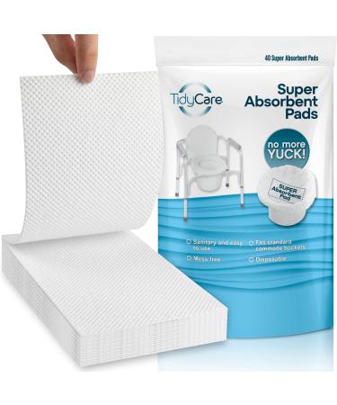 TidyCare Absorbent Commode Pads for Portable Bedside Toilet Chair Buckets and Bedpans | Value Pack of 40 | Disposable Reduces Odor from Liquid Waste