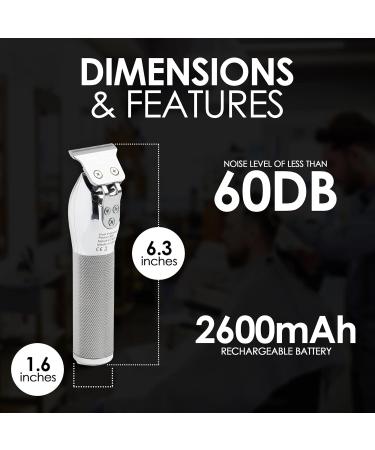 KaleWoz Hair Clippers for Men - 2600mAh Cordless Professional Trimmer & Grooming Kit - Rechargeable Beard Trimmer & Hair Cutting Cape - Gifts for Him (Silver - Buy Online on GoSupps.com