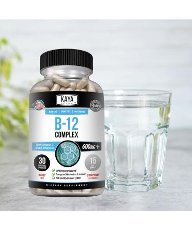 Kaya Naturals B-12 Complex | Multivitamin Supplement for Women & Men Energy and Metabolism Booster | B-Complex Vitamin with Biotin Choline Inositol Folate and Vitamin C - 30 Capsules 30 Count (Pack of 1) - Buy Online on GoSupps.com