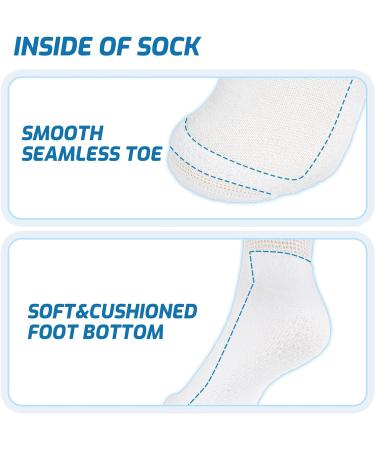 LIN Diabetic Socks for Men & Women - Non-Binding Circulatory, Extra Wide Top, Ideal for Edema, Neuropathy, Lymphedema - 6 Pairs, Crew/Snow White 9-11 - Buy Online on GoSupps.com