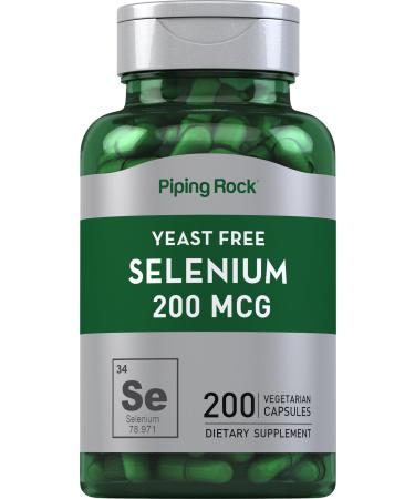 Piping Rock Yeast Free Selenium 200mcg | 200 Capsules | Vegetarian Supplement | Non-GMO Gluten Free Formula