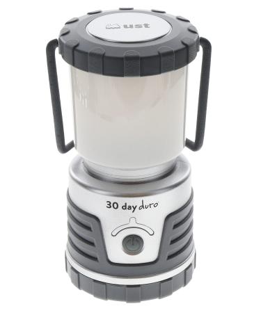 UST 30-Day Duro 1000 Lumen LED Lantern with Lifetime LED Bulbs, Glow in The Dark Power Button and Hook for Camping, Hiking, Emergency and Outdoor Survival Gray