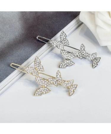 Aneneiceera Crystal Butterfly Hair Clip Silver Hair Clip One Word Clip Rhinestone Hairpin Headwear Decorative Hair Pins Headpiece Bridal Hair Accessories for Women and Girls (Silver) - Buy Online on GoSupps.com