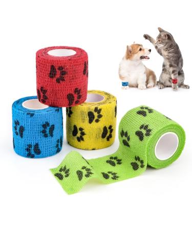 Vet Wrap Pet Cohesive Bandages Dog Bandage Self Adhesive Cohesive Non-Woven Elastic Bandage with Breathable and Stretchable Fabric for Human Wrist Ankle Sprains & Swelling 4 Rolls 5cm x 4.5m One Size 4