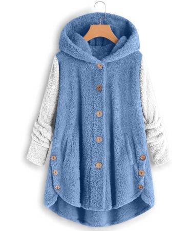 Hanxiulin Women's Oversized Fleece Plush Jacket - Warm Zipper Hoodie for Autumn/Winter Blue - Buy Online on GoSupps.com