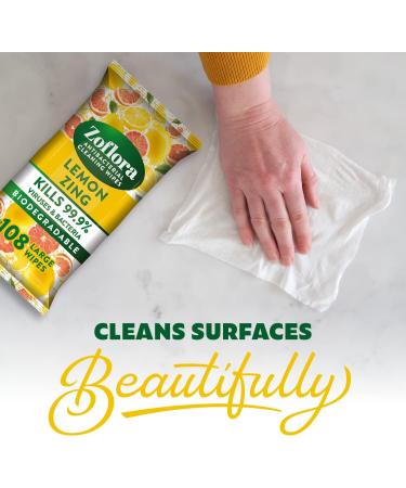 Zoflora Lemon Zing 108 Large Antibacterial Cleaning Wipes | Multi-surface Quick Clean Essentials - Buy Online on GoSupps.com