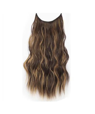 Hair Extensions 22 Inch Invisible Wire Hair Extensions Synthetic Long Wavy Hairpieces with 4 Secure Clips in Hair Extensions for Women Daily Party Use Hair Pieces(8H27) 22inches 8H27