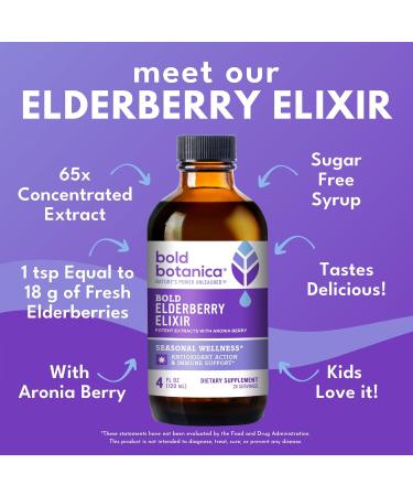 Bold Botanica Elderberry Elixir 65X Concentrated Extract Sugar-Free & Kid Friendly Immune Support Elderberry Syrup for Kids & Adults with Aronia Berry & Monk Fruit 4 fl oz - Buy Online on GoSupps.com