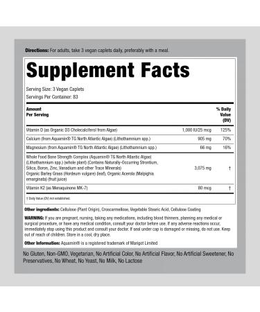 Piping Rock Bone Strength Algae Supplement | 250 Caplets | Plant-Based Calcium with Vitamin K2 D3 Magnesium | Vegan, Non-GMO, Gluten-Free - Buy Online on GoSupps.com