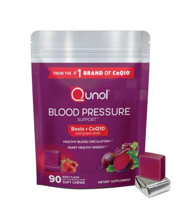 Qunol Beets Chews for Blood Pressure Support 3 in 1 Beets + CoQ10 + Grape Seed Extract Supports Healthy Blood Circulation & Heart Healthy Energy 90 Chews 90 Count (Pack of 1)