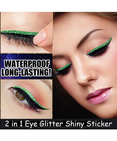 False Eyelashes Eyeliner 4 Pairs Reusable Eyeliner and Eyelash Stickers 2 in 1 Eye Glitter Shiny Makeup Eyeliner Sticker Self-Adhesive Eyelashes Waterproof Instant Eyeshadow Tape Stickers-Green - Buy Online on GoSupps.com