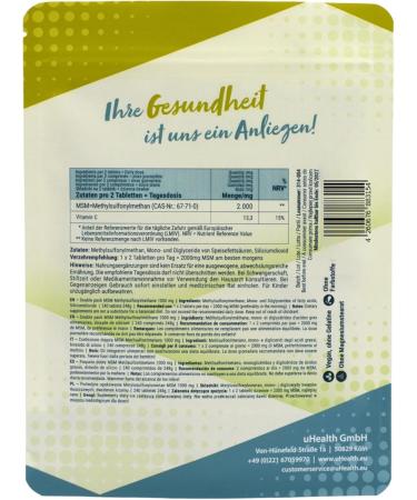  YOUR HEALTH Twin Pack: MSM 1000 mg Methylsulfonylmethane with Vitamin C - 480 Tablets - Buy Online on GoSupps.com