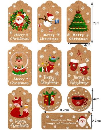 Aruiteng Christmas Gift Tags 50Pcs 10 Styles Brown Kraft Paper Gift Tags Small Xmas Present Labels Hanging Tags for DIY Christmas Wrapping Paper and Present Craft Decoration AruitengTR057 - Buy Online on GoSupps.com