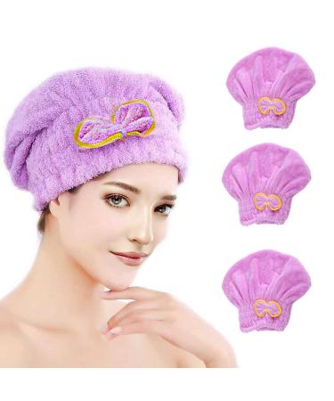 Yomigoo Hair Drying Towel 3 Packs Quick Dry Microfiber Hair Towel Super Absorbent Hair Towel Wrap for Wet Hair Bath Accessories for Women with Long & Thick Hair (Purple)