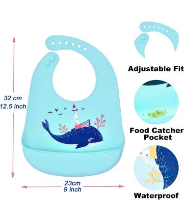 Baogaier Silicone Baby Bibs Set - Waterproof Toddler Weaning Bibs with Crumb Catcher Pocket, Animal Print, Easy Clean - Pack of 3 for Babies 6 Months and Up (Green/Blue/Grey) - Buy Online on GoSupps.com