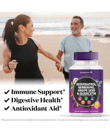 Resveratrol Berberine Grape Seed Extract Quercetin - Polyphenol Supplement with Noni Extract N-Acetyl Cysteine Acai Extract - Made in The USA - 120 Capsules 120 Capsules (Pack of 2) - Buy Online on GoSupps.com
