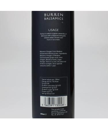 Burren Balsamics Blackcurrant Infused Balsamic Vinegar of Modena 250ml - Premium Quality Blackcurrant Flavored Vinegar - Buy Online on GoSupps.com