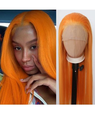Towarm Orange Wig Long Straight Synthetic Lace Front Wigs Pre Plucked Natural Hairline with Baby Hair for Black Women Bright Orange Ginger Heat Resistant Fiber Hair Cosplay Daily Wear Wig (Orange)