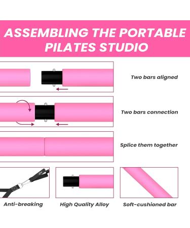 Multipurpose Yoga Pilates Bar Set with Resistance Bands & Jump Rope | Travel-Friendly Home Gym Equipment for All Heights | Complete Body Fitness Workout in Pink - Buy Online on GoSupps.com