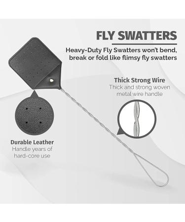 Leather Fly Swatter with Long Durable Metal Handle Indoor Outdoor Swatter Swatter Swatter Heavy Duty Swatter Large Leather for Flies Bees Black - Buy Online on GoSupps.com