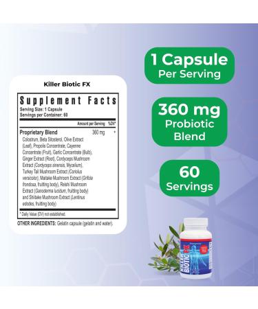Youngevity Killer Biotic FX - Immune System Support | Sourced from Bee Propolis Mushrooms & Colostrum | Natural Immunity Support | 60 Capsules Pack of 1 - Buy Online on GoSupps.com