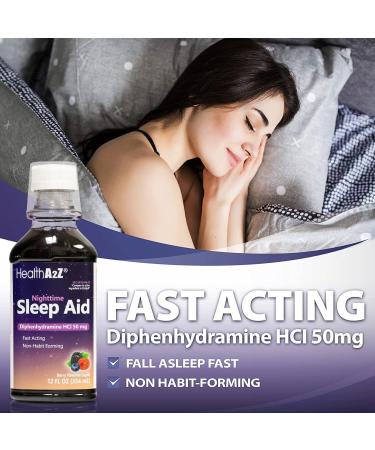 HealthA2Z Nighttime Sleep Aid - Diphenhydramine 50mg | Fast Acting Non-Habit Forming Berry Liquid - 12 Fl Oz | International Shipping Available - Buy Online on GoSupps.com