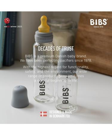 Bibs Baby Glass Bottle 110ml - Colic Reducing Natural Rubber Sucker Supports Breastfeeding - Made in Denmark | Complete Set - Buy Online on GoSupps.com