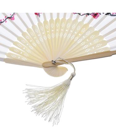 2-Piece Folding Bamboo Hand Fans with Tassel - White Cherry - Perfect for Gifts & Wall Decoration | Traditional Women's Handheld Fans - Buy Online on GoSupps.com