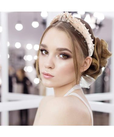 Headbands for Women Pearl Headband - Twisted Faux Pearl Velvet Knotted Headband Women Wide Hair Hoop Vintage Turban for Women - Buy Online on GoSupps.com