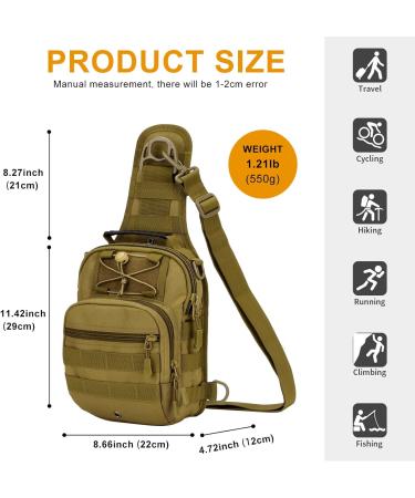 Huntvp Tactical Breast Pocket Military Shoulder Bag - Molle Crossbody Sling Backpack for Men - Adjustable Outdoor Gear for Hiking & Travel - Brown - Buy Online on GoSupps.com