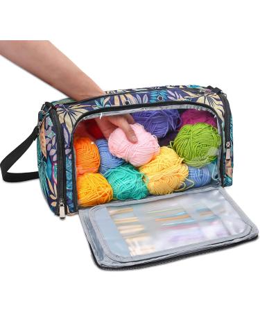 MZCXMAO Knitting Bag Crochet Organizer - Large Yarn Holder Bag, Blue Leaves - Buy Online on GoSupps.com