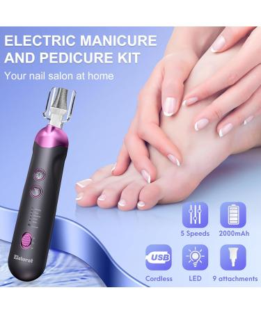 Eletorot 8-in-1 Cordless Electric Manicure and Pedicure Set for Feet - Rechargeable Nail Drill with LED Light - Electric Toenail File for Thick Nails - Gray - Buy Online on GoSupps.com