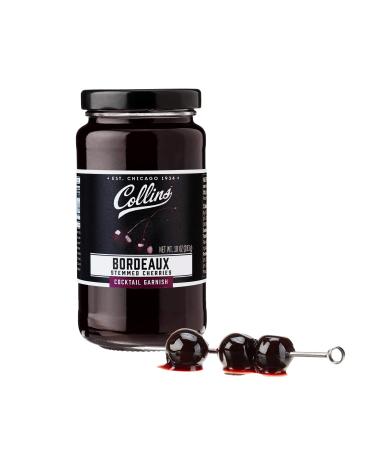 Collins Bordeaux Stemmed Cocktail Cherries - Premium, Dark Cherry Garnish for Cocktails, Manhattan, and Old Fashioned Mix, 10oz Bordeaux Cherries - 10 oz Set of 1