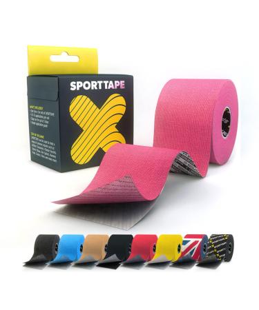 SPORTTAPE Extra Sticky Kinesiology Tape 5cm x 5m - Pink | Hypoallergenic Waterproof K Tape | Physio Medical Sports Tape for Muscle Injury Support | Uncut - Single Roll