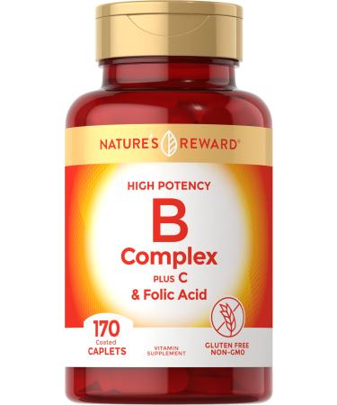 Nature's Reward B Complex - with Vitamin C and Folic Acid - 170 Count - Non-GMO & Gluten Free Supplement