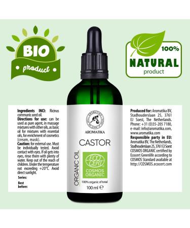 Organic Castor Oil 100ml - Cold Pressed Natural Oil for Hair & Skin | Glass Bottle with Pipette - Buy Online on GoSupps.com