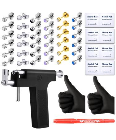 Ear and Nose Piercing Tool Stainless Steel Ear Piercing Gun with 18 Pairs Ear Stud for Salon and Home Use Black