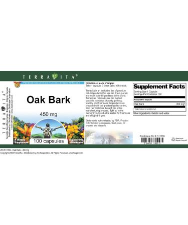 Oak Bark - 450 mg (100 Capsules ZIN: 511659) - Buy Online on GoSupps.com
