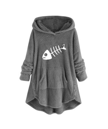 Bigfanshu Women's Tops Christmas Print Hooded Long Sleeves Sweatshirt Pullover Shirt Gray