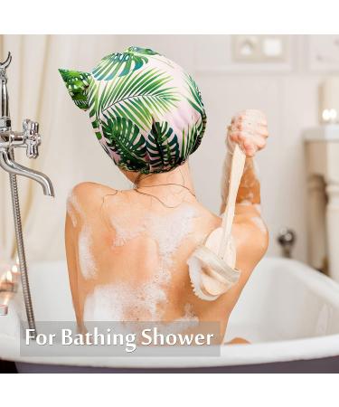 2-Pack Waterproof Reusable Shower Caps for Women - Palm Leaf and Leopard Design - Elastic Hem Turban Shower Caps for Long, Short, and Curly Hair - Ideal for Women and Girls - Buy Online on GoSupps.com