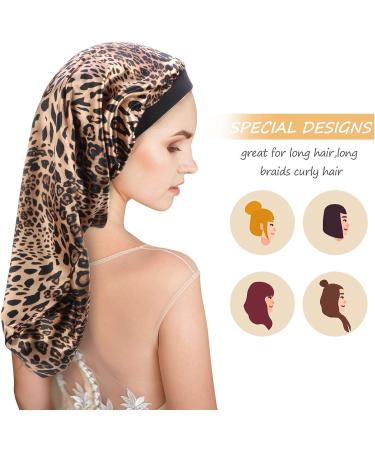 2-Piece Long Satin Bonnet Set for Braids, Dreadlocks, and Curly Hair - Leopard Print Sleep Cap for Long Hair - Buy Online on GoSupps.com