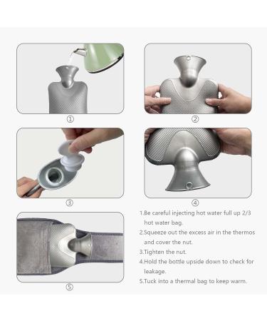 3 in 1 Rubber Hot Water Bottle - Soft Fleece Cover for Neck Shoulder Back and Leg Relief | Gray Heat Bottle for Comfort - Buy Online on GoSupps.com