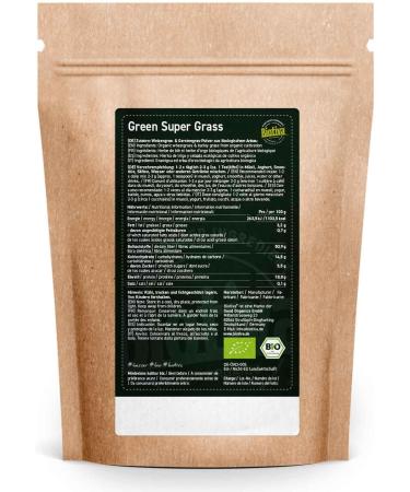Biotiva Organic Green Super Grass Powder 400g - Barley & Wheat Grass Powder - Ideal for Muesli, Yogurt, Smoothies - Certified in Germany - Buy Online on GoSupps.com