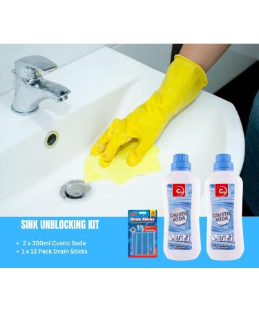 Drain and Plug Unblocker Effectively Removes Blockages Liquid Cleaner for Blocked Drain Pipes in Sinks or Shower Traps -2 x 350ml & 12 Pack Drain Sticks - Buy Online on GoSupps.com